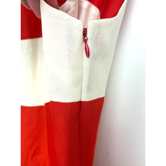 Kate Spade Gayle Fit and Flare Dress Red Cream Size 8 Sleeveless Silk Pleated E4 - Picture 8 of 12